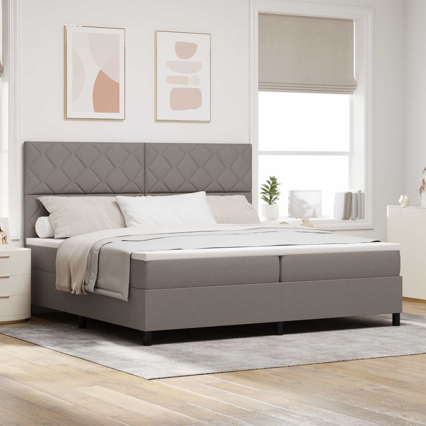 vidaXL Κρεβάτι με ελατήρια με κεφαλάρι Taupe 200 x 200 cm ύφασμα