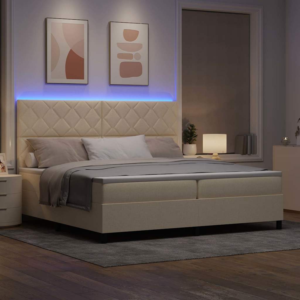 vidaXL Κρεβάτι με ελατήρια με κεφαλάρι Κρεμ 200 x 200 cm ύφασμα