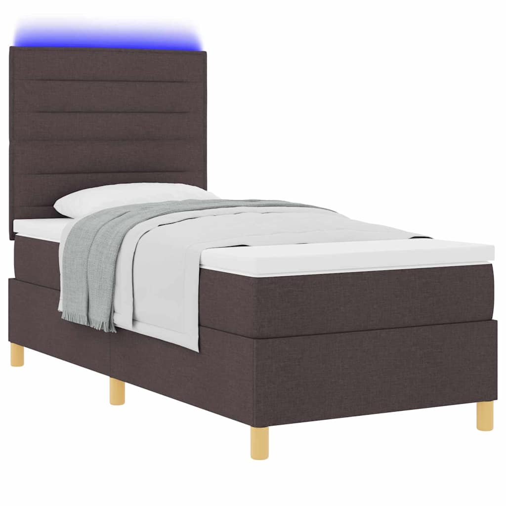 vidaXL LED Κρεβάτι με βάθρο με στρώμα Σκούρο Καφέ 90 x 200 cm ύφασμα