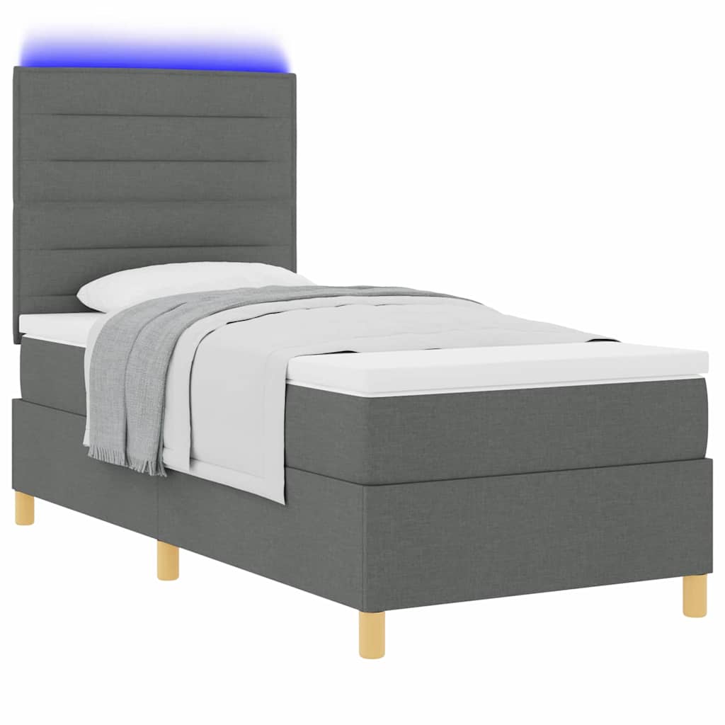 vidaXL LED Κρεβάτι με βάθρο με στρώμα Σκούρο Γκρι 100 x 200 cm ύφασμα