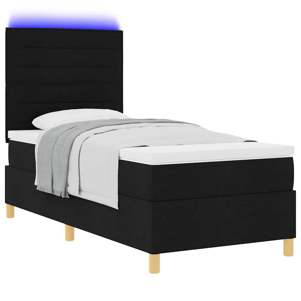 vidaXL LED Κρεβάτι με βάθρο με στρώμα Μαύρο 100 x 200 cm ύφασμα