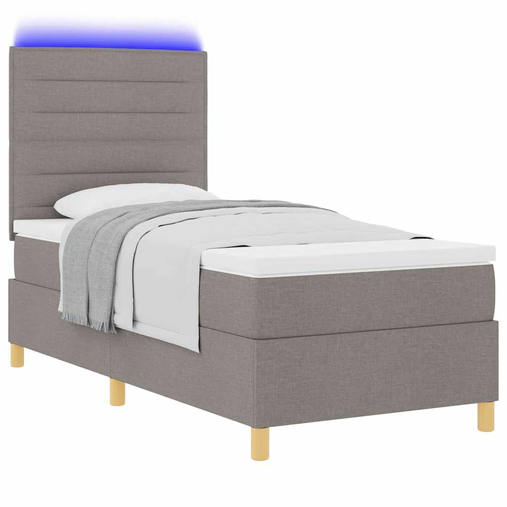 vidaXL LED Κρεβάτι με βάθρο με στρώμα Taupe 100 x 200 cm ύφασμα