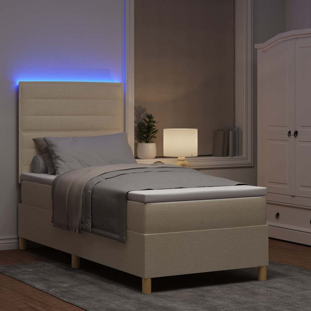 vidaXL LED Κρεβάτι με βάθρο με στρώμα Κρεμ 100 x 200 cm ύφασμα