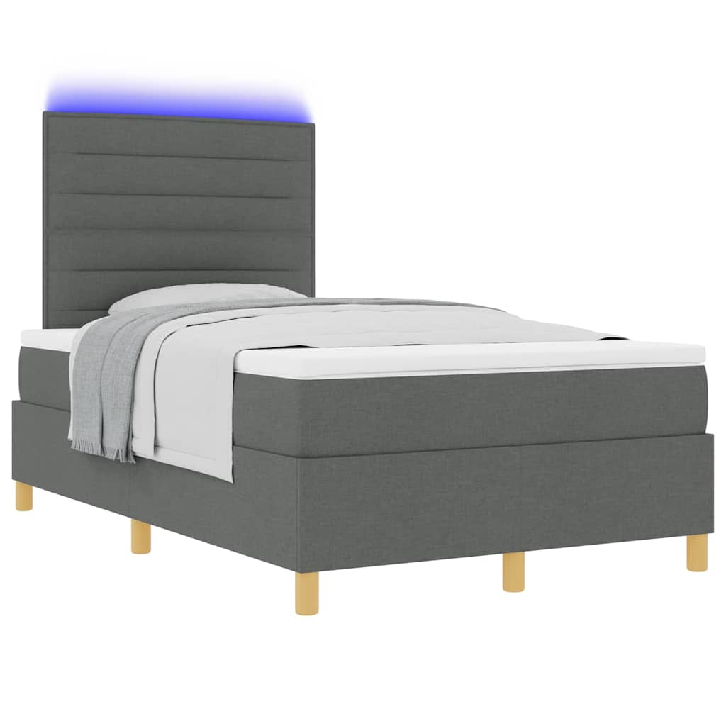 vidaXL LED Κρεβάτι με βάθρο με στρώμα Σκούρο Γκρι 120 x 190 cm ύφασμα