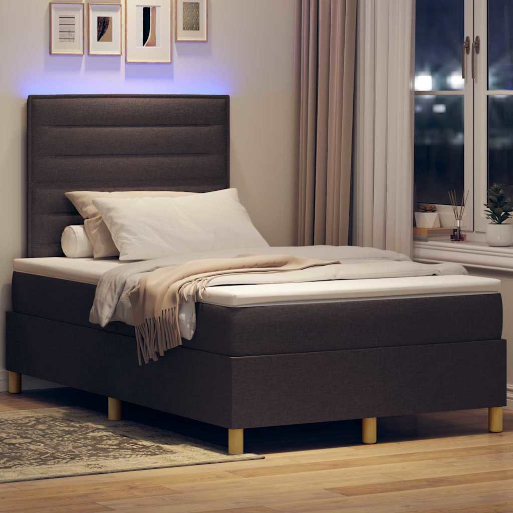 vidaXL LED Κρεβάτι με βάθρο με στρώμα Σκούρο Καφέ 120 x 200 cm ύφασμα