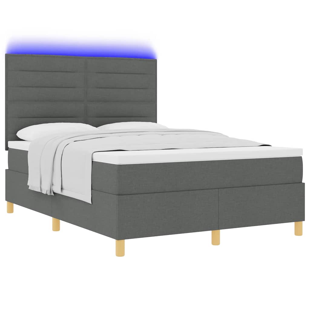 vidaXL LED Κρεβάτι με βάθρο με στρώμα Σκούρο Γκρι 140 x 190 cm ύφασμα