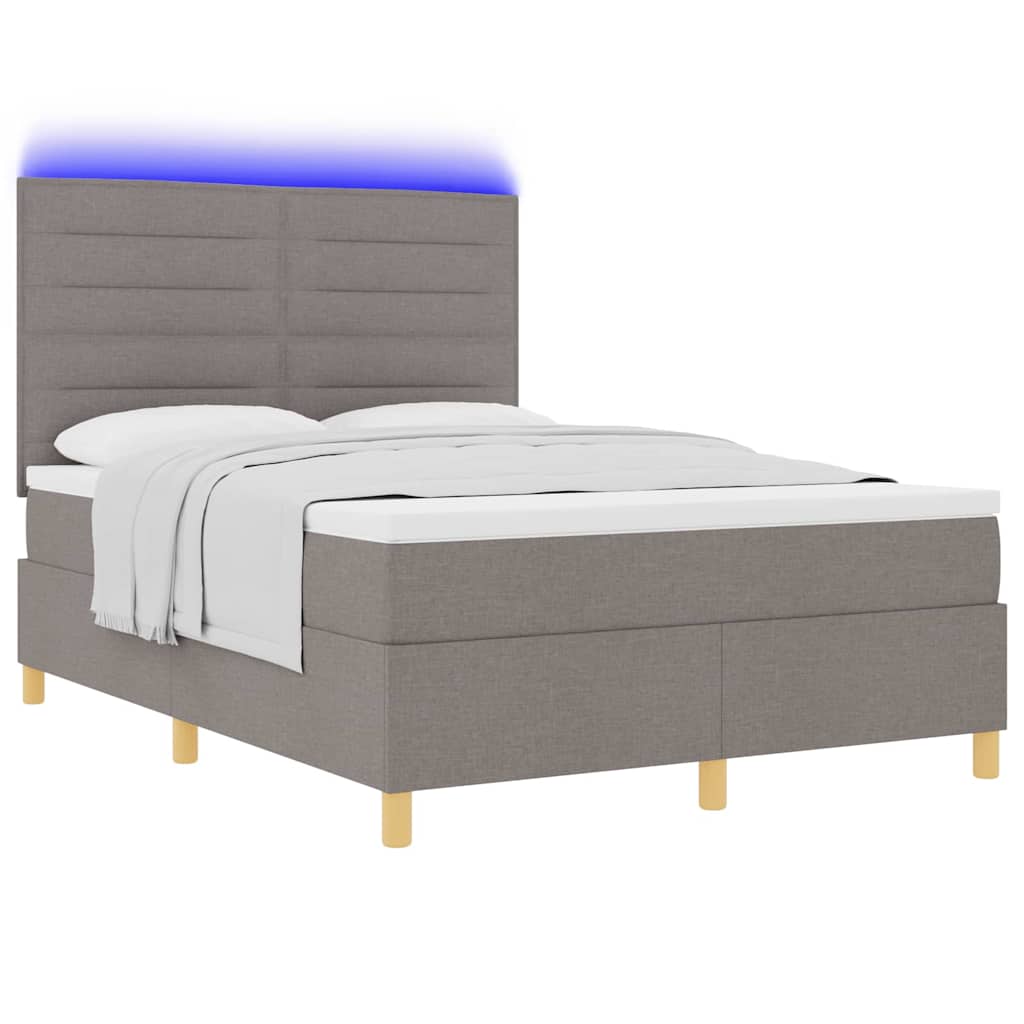 vidaXL LED Κρεβάτι με βάθρο με στρώμα Taupe 140 x 190 cm ύφασμα
