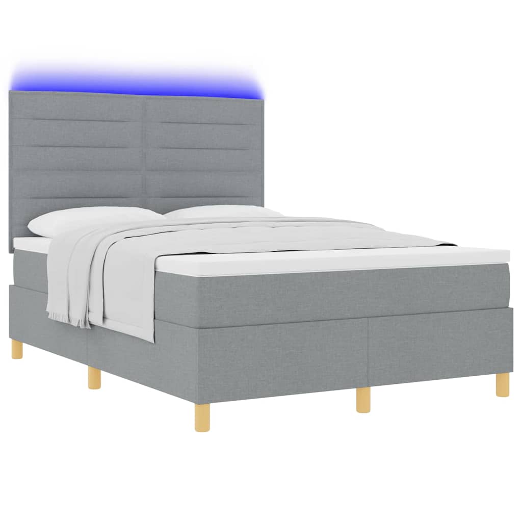 vidaXL LED Κρεβάτι με βάθρο με στρώμα Ανοιχτό γκρι 140 x 200 cm ύφασμα