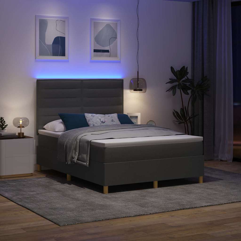 vidaXL LED Κρεβάτι με βάθρο με στρώμα Σκούρο Γκρι 140 x 200 cm ύφασμα