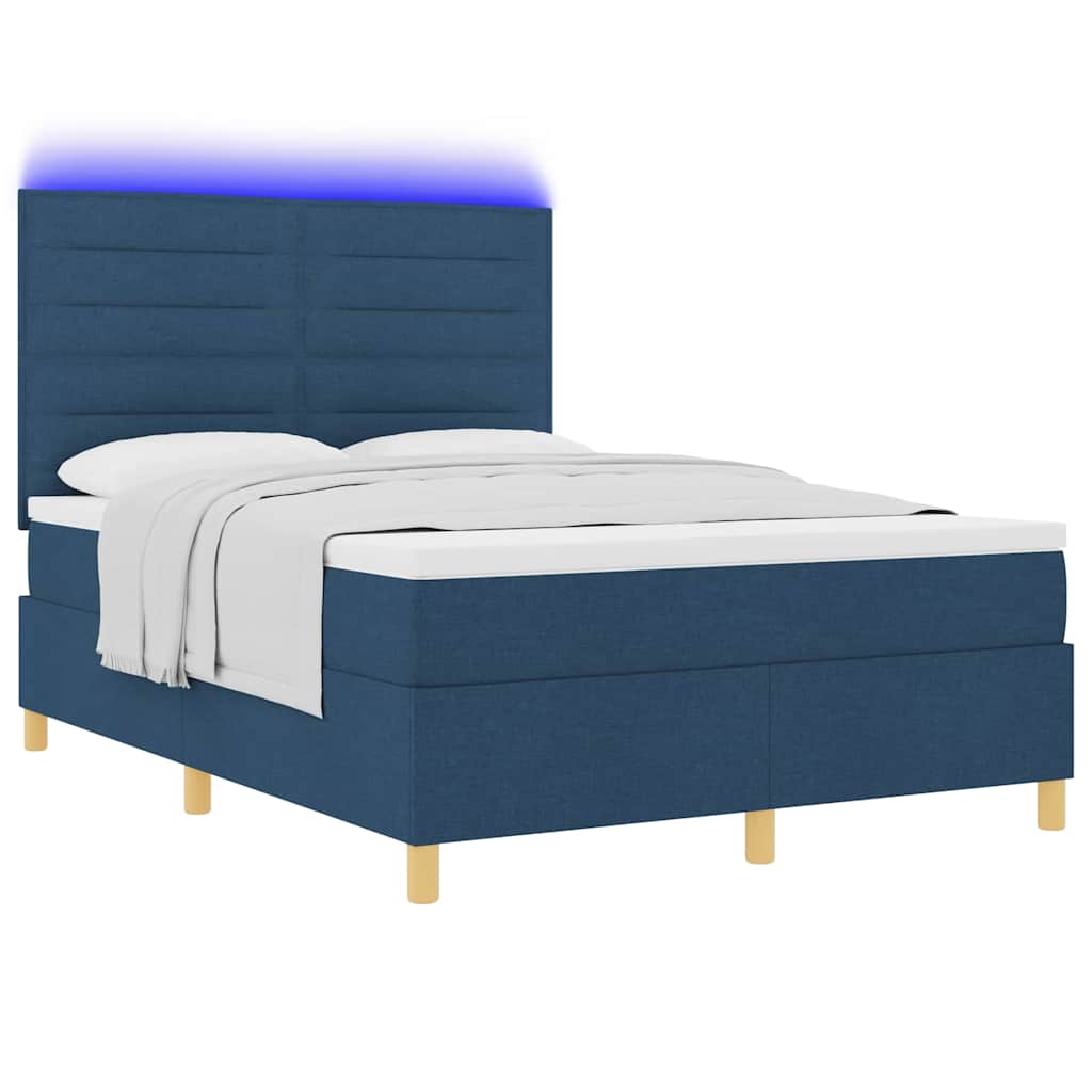 vidaXL LED Κρεβάτι με βάθρο με στρώμα Μπλε 140 x 200 cm ύφασμα