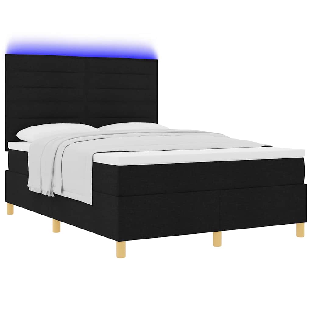 vidaXL LED Κρεβάτι με βάθρο με στρώμα Μαύρο 160 x 200 cm ύφασμα