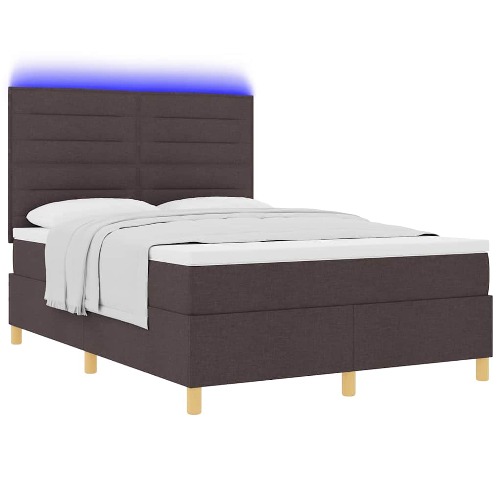 vidaXL LED Κρεβάτι με βάθρο με στρώμα Σκούρο Καφέ 160 x 200 cm ύφασμα