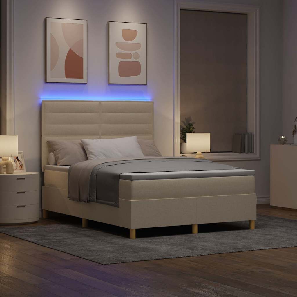 vidaXL LED Κρεβάτι με βάθρο με στρώμα Κρεμ 160 x 200 cm ύφασμα