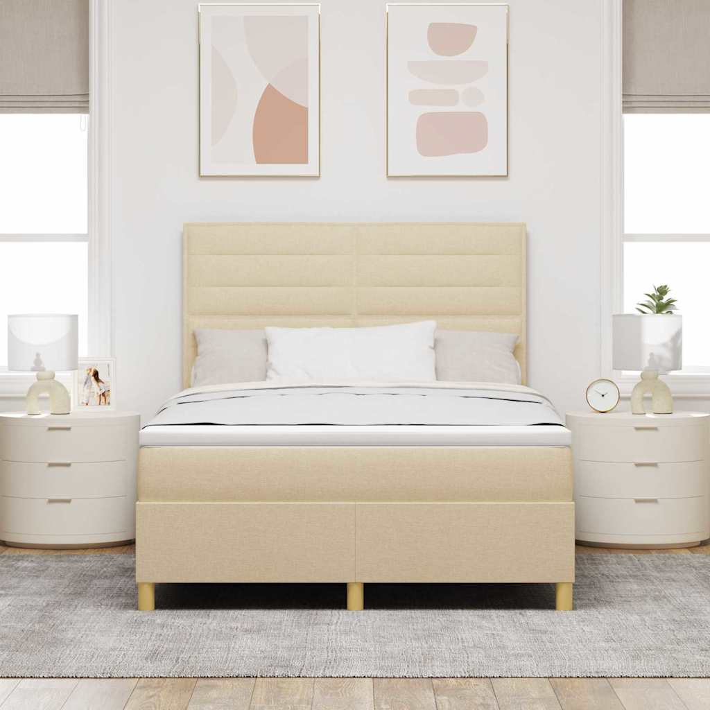 vidaXL LED Κρεβάτι με βάθρο με στρώμα Κρεμ 160 x 200 cm ύφασμα