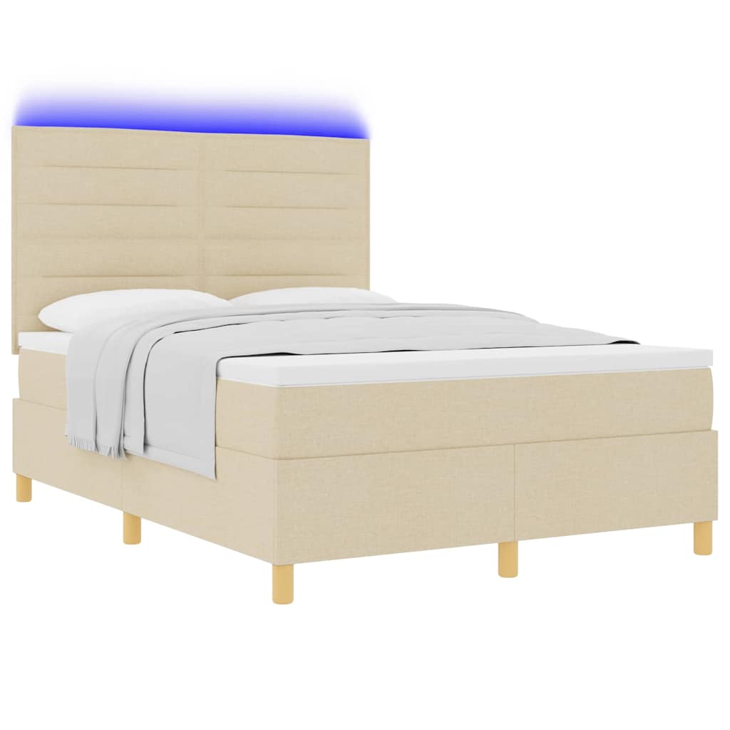 vidaXL LED Κρεβάτι με βάθρο με στρώμα Κρεμ 160 x 200 cm ύφασμα