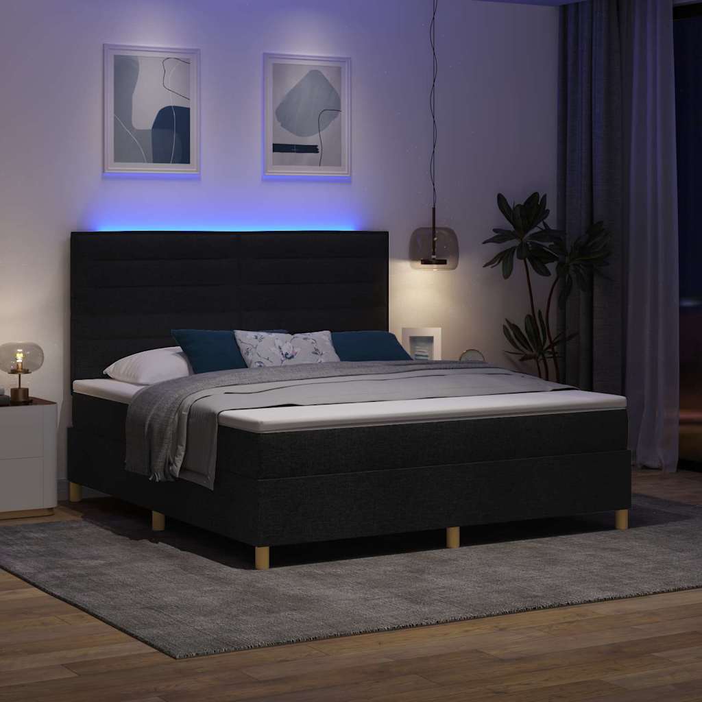 vidaXL LED Κρεβάτι με βάθρο με στρώμα Μαύρο 180 x 200 cm ύφασμα