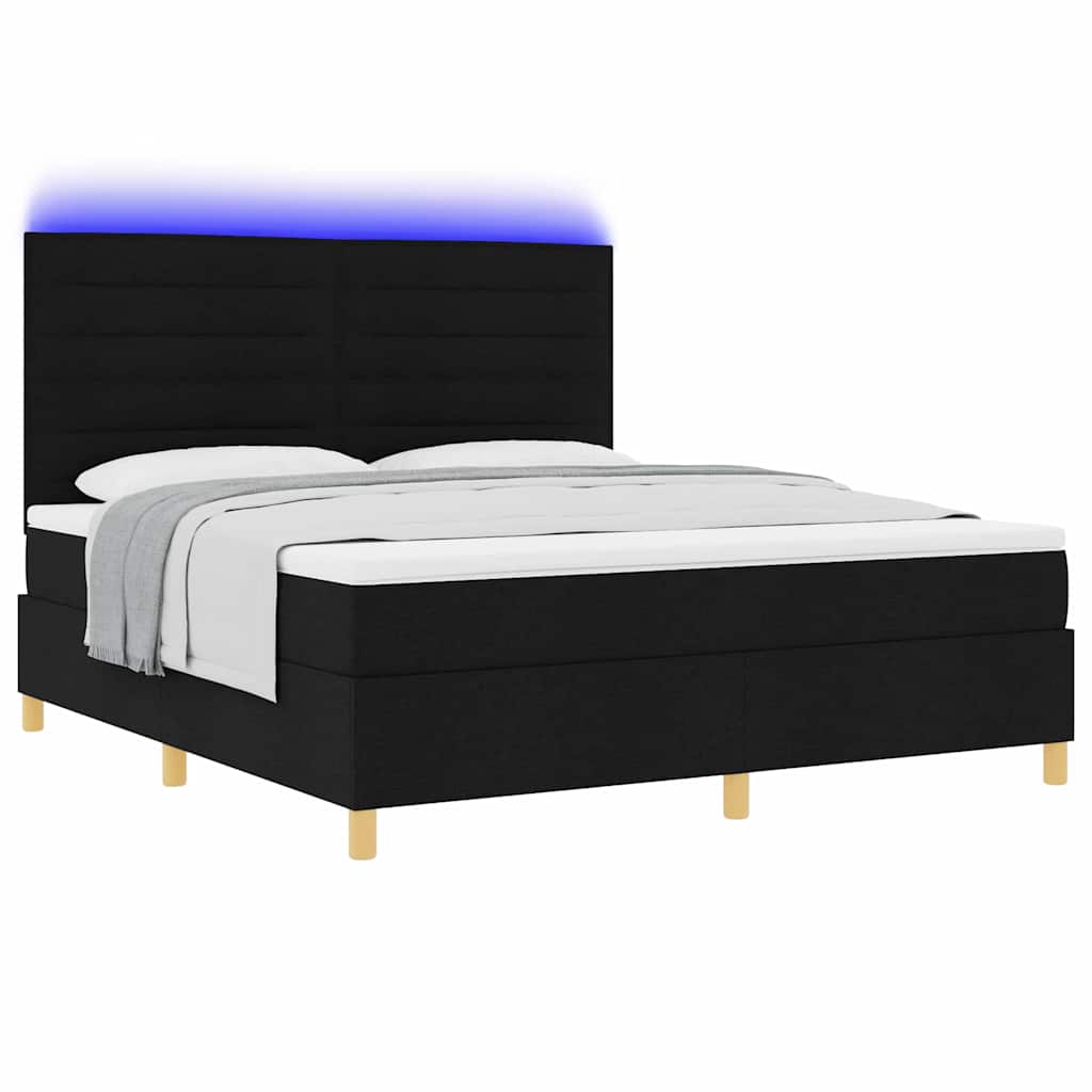 vidaXL LED Κρεβάτι με βάθρο με στρώμα Μαύρο 180 x 200 cm ύφασμα