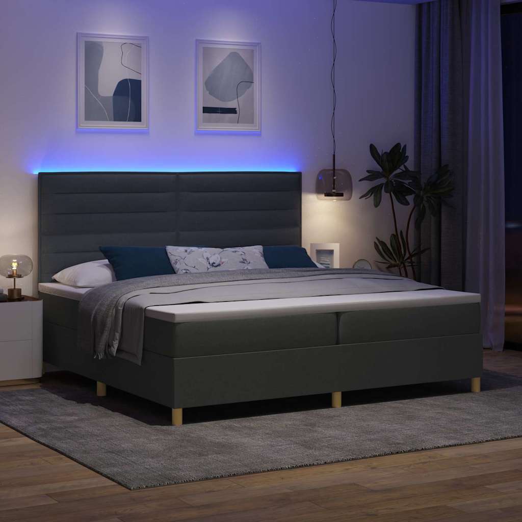 vidaXL LED Κρεβάτι με βάθρο με στρώμα Σκούρο Γκρι 200 x 200 cm ύφασμα