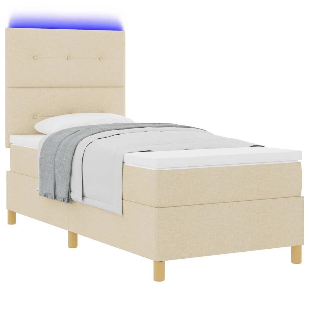 vidaXL LED Κρεβάτι με βάθρο με κεφαλάρι Κρεμ 90 x 190 cm ύφασμα