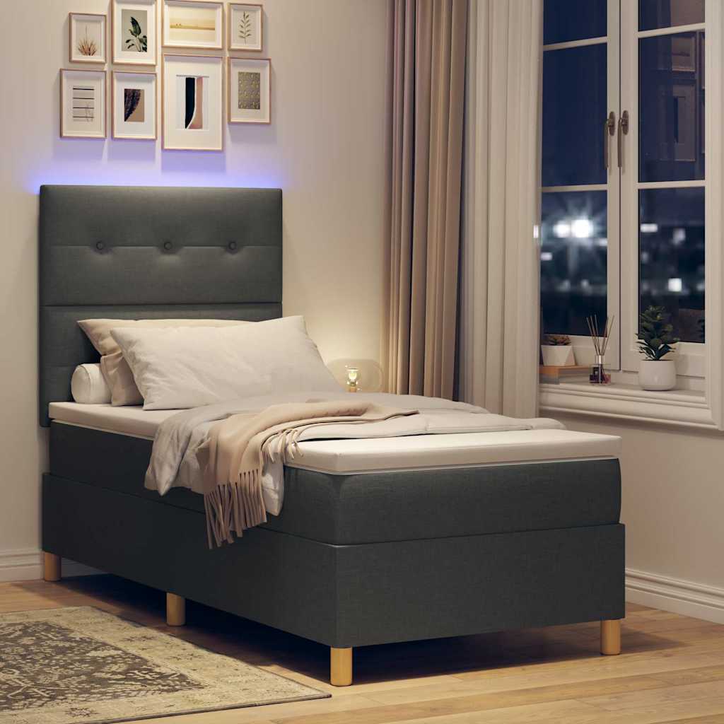 vidaXL LED Κρεβάτι με βάθρο με κεφαλάρι Σκούρο Γκρι 90 x 200 cm ύφασμα