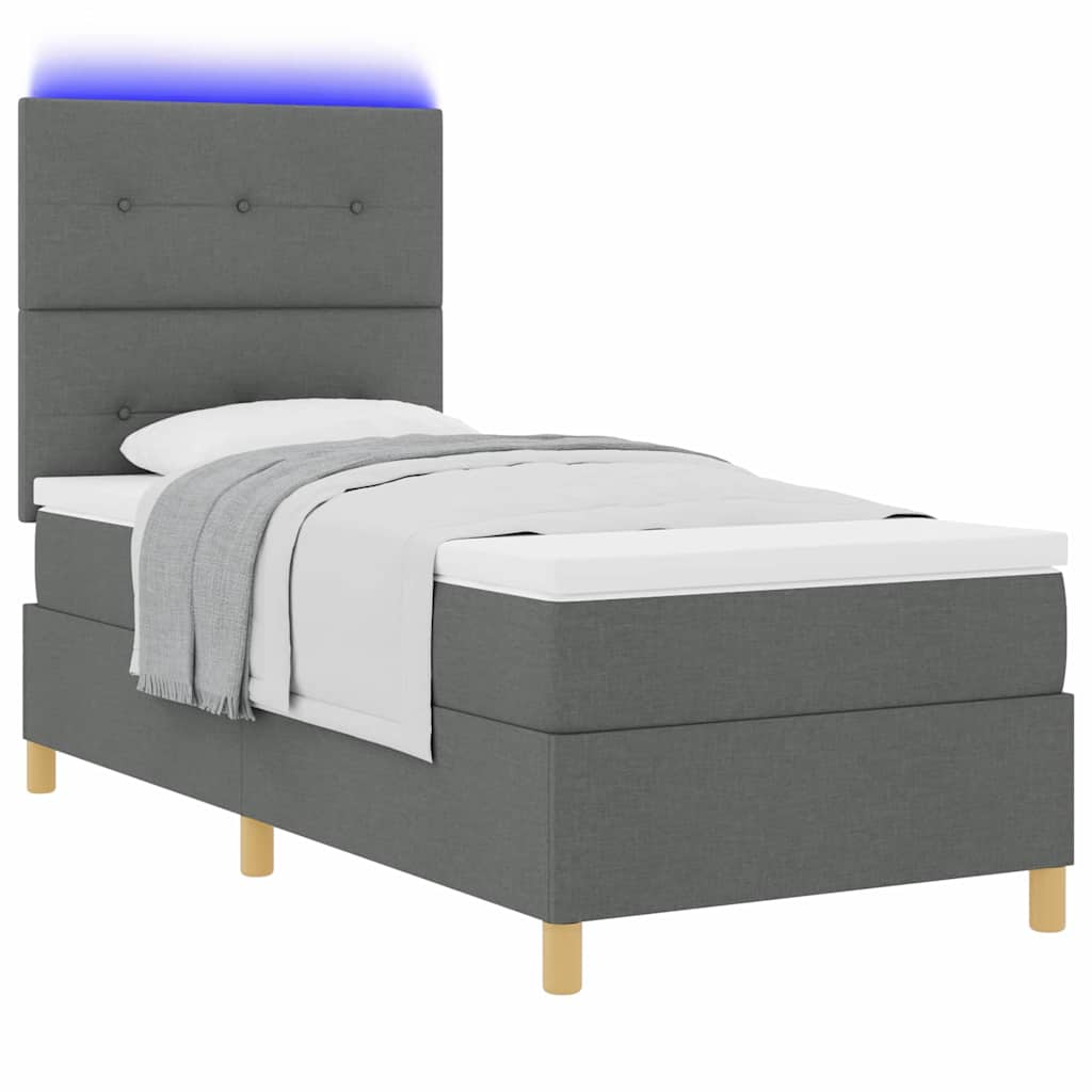 vidaXL LED Κρεβάτι με βάθρο Σκούρο Γκρι 100 x 200 cm ύφασμα