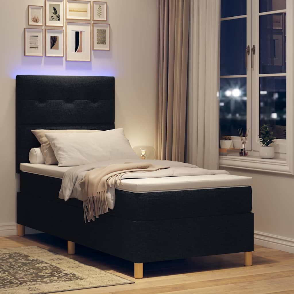 vidaXL LED Κρεβάτι με βάθρο με κεφαλάρι Μαύρο 100 x 200 cm ύφασμα