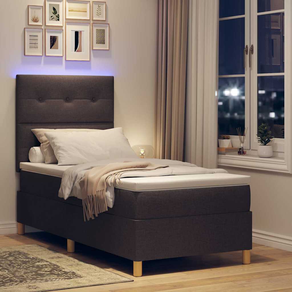 vidaXL LED Κρεβάτι με βάθρο Σκούρο Καφέ 100 x 200 cm ύφασμα