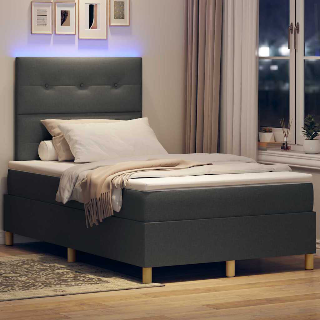 vidaXL LED Κρεβάτι με βάθρο Σκούρο Γκρι 120 x 200 cm ύφασμα
