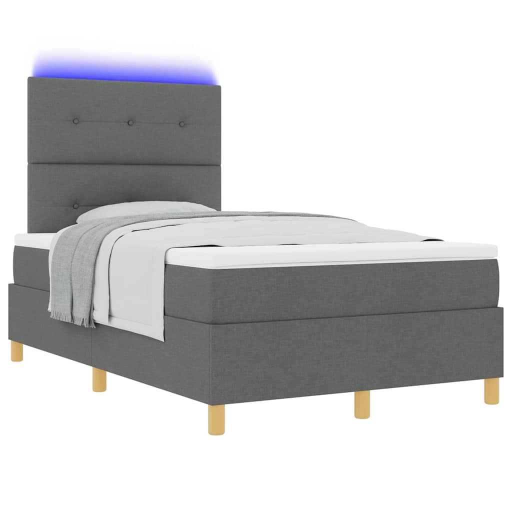 vidaXL LED Κρεβάτι με βάθρο Σκούρο Γκρι 120 x 200 cm ύφασμα