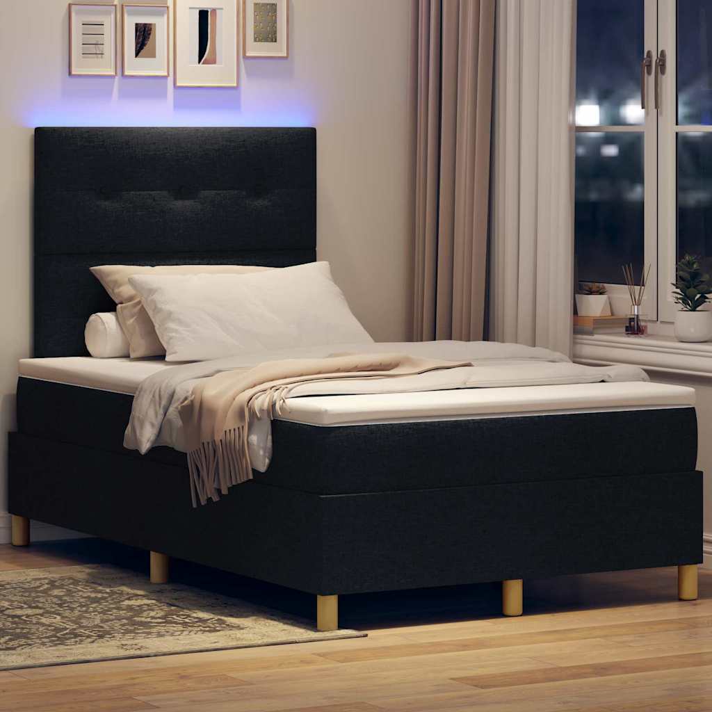 vidaXL LED Κρεβάτι με βάθρο με κεφαλάρι Μαύρο 120 x 200 cm ύφασμα