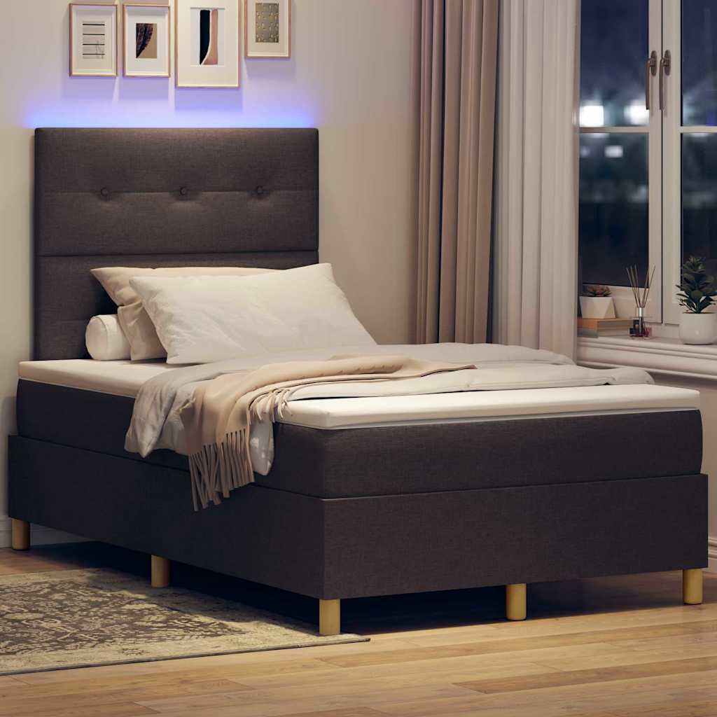 vidaXL LED Κρεβάτι με βάθρο Σκούρο Καφέ 120 x 200 cm ύφασμα