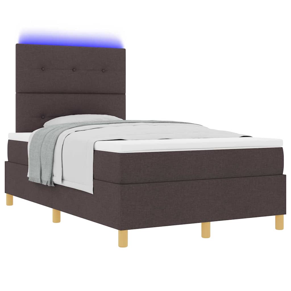 vidaXL LED Κρεβάτι με βάθρο Σκούρο Καφέ 120 x 200 cm ύφασμα