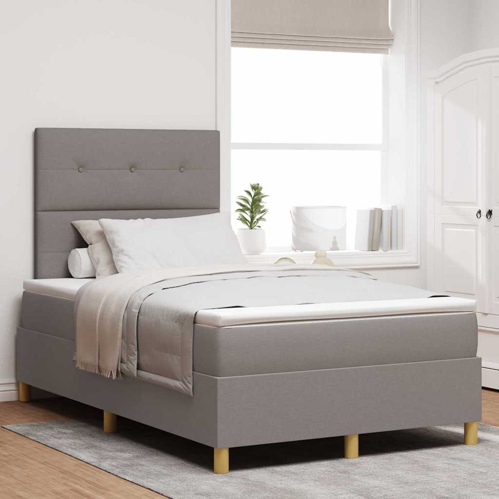 vidaXL LED Κρεβάτι με βάθρο με μαξιλάρι Taupe 120 x 200 cm ύφασμα