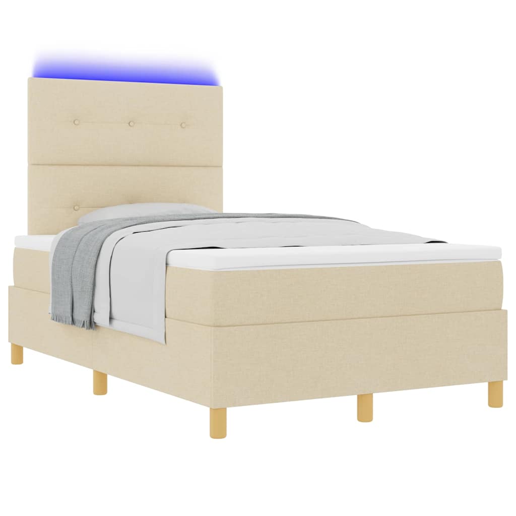 vidaXL LED Κρεβάτι με βάθρο με κεφαλάρι Κρεμ 120 x 200 cm ύφασμα