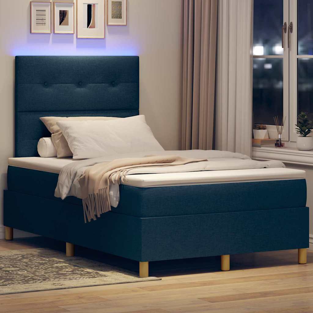 vidaXL LED Κρεβάτι με βάθρο με κεφαλάρι Μπλε 120 x 200 cm ύφασμα