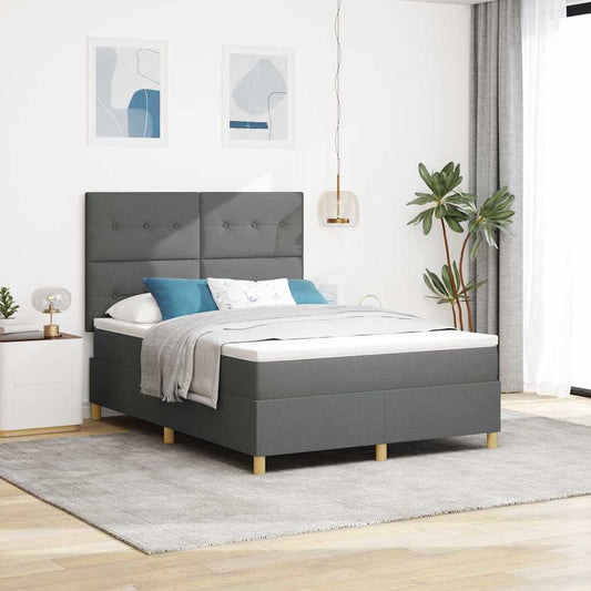 vidaXL LED Κρεβάτι με βάθρο Σκούρο Γκρι 140 x 190 cm ύφασμα