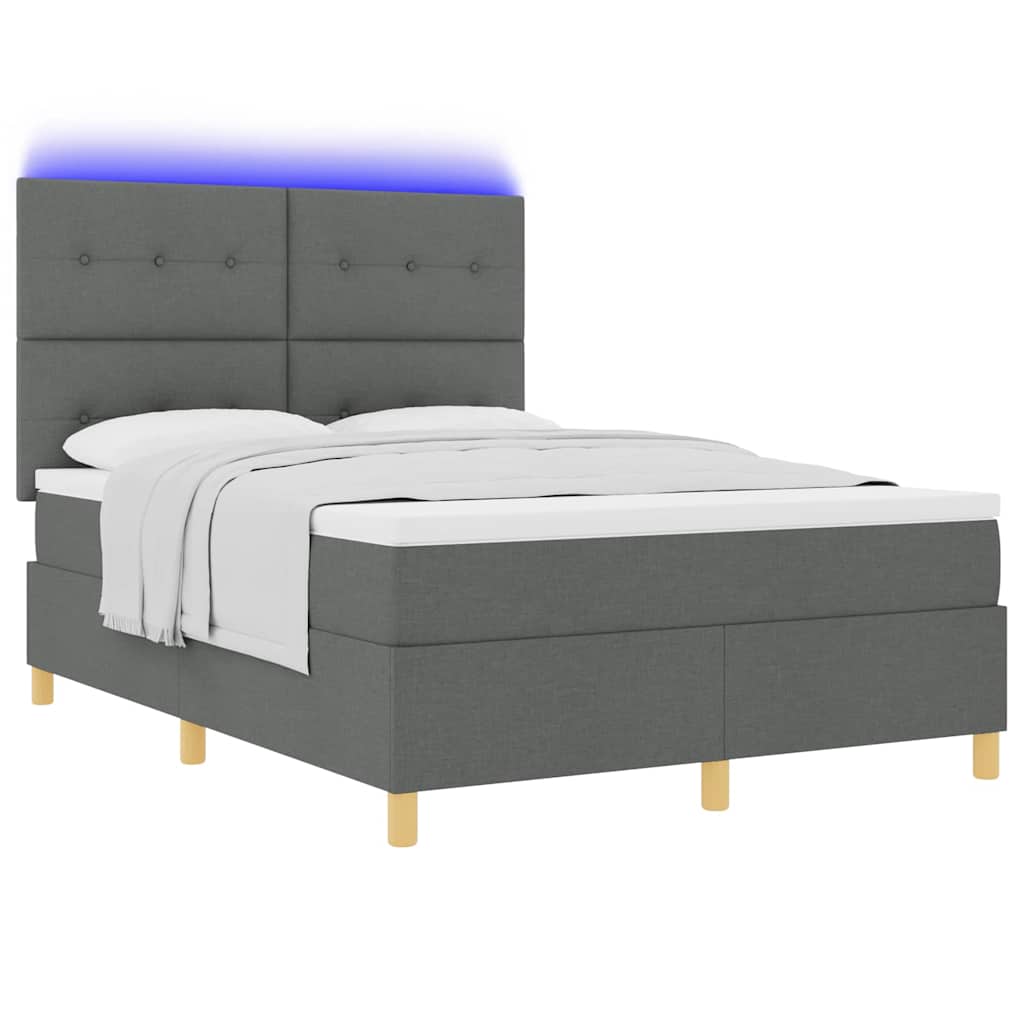 vidaXL LED Κρεβάτι με βάθρο Σκούρο Γκρι 140 x 190 cm ύφασμα