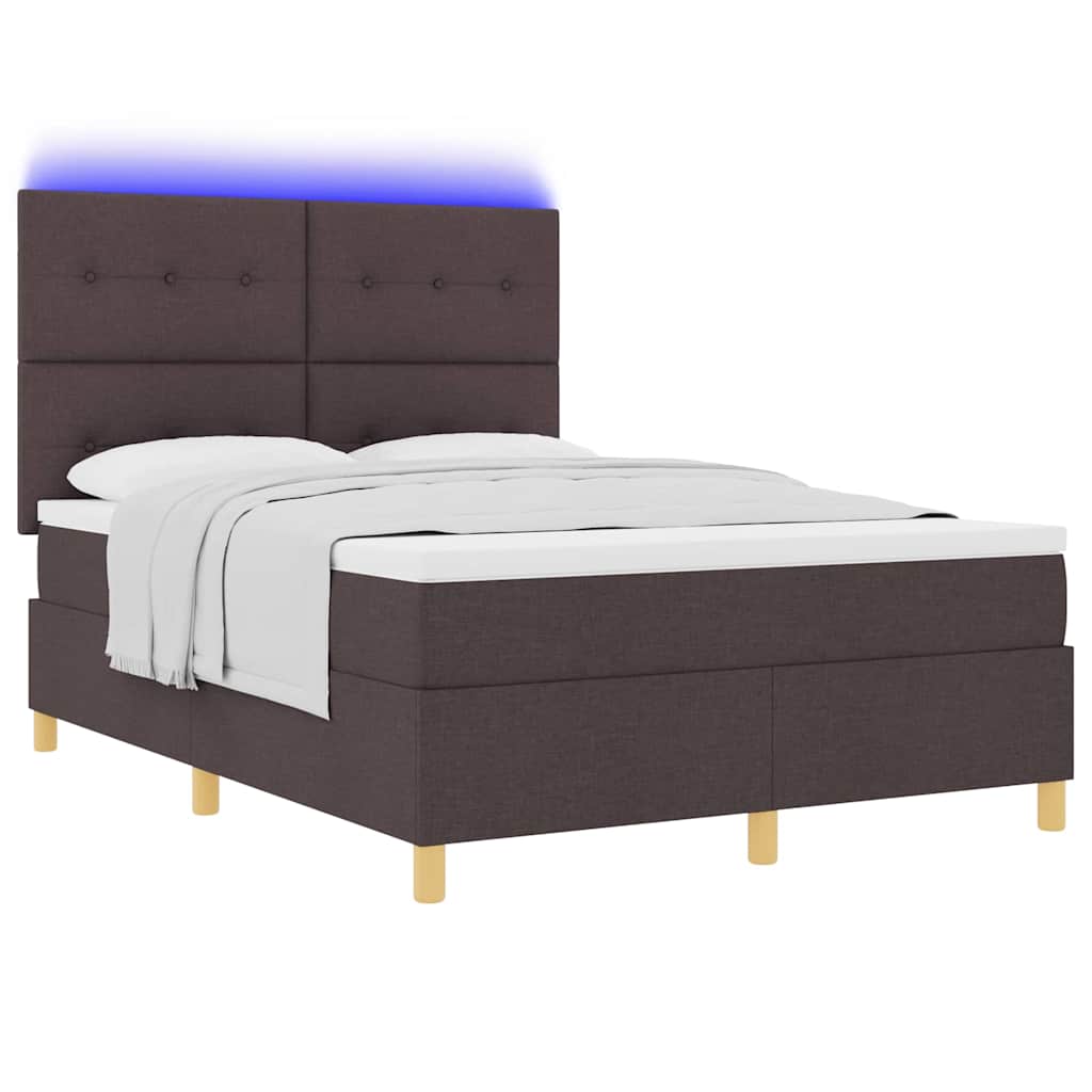vidaXL LED Κρεβάτι με βάθρο Σκούρο Καφέ 140 x 190 cm ύφασμα