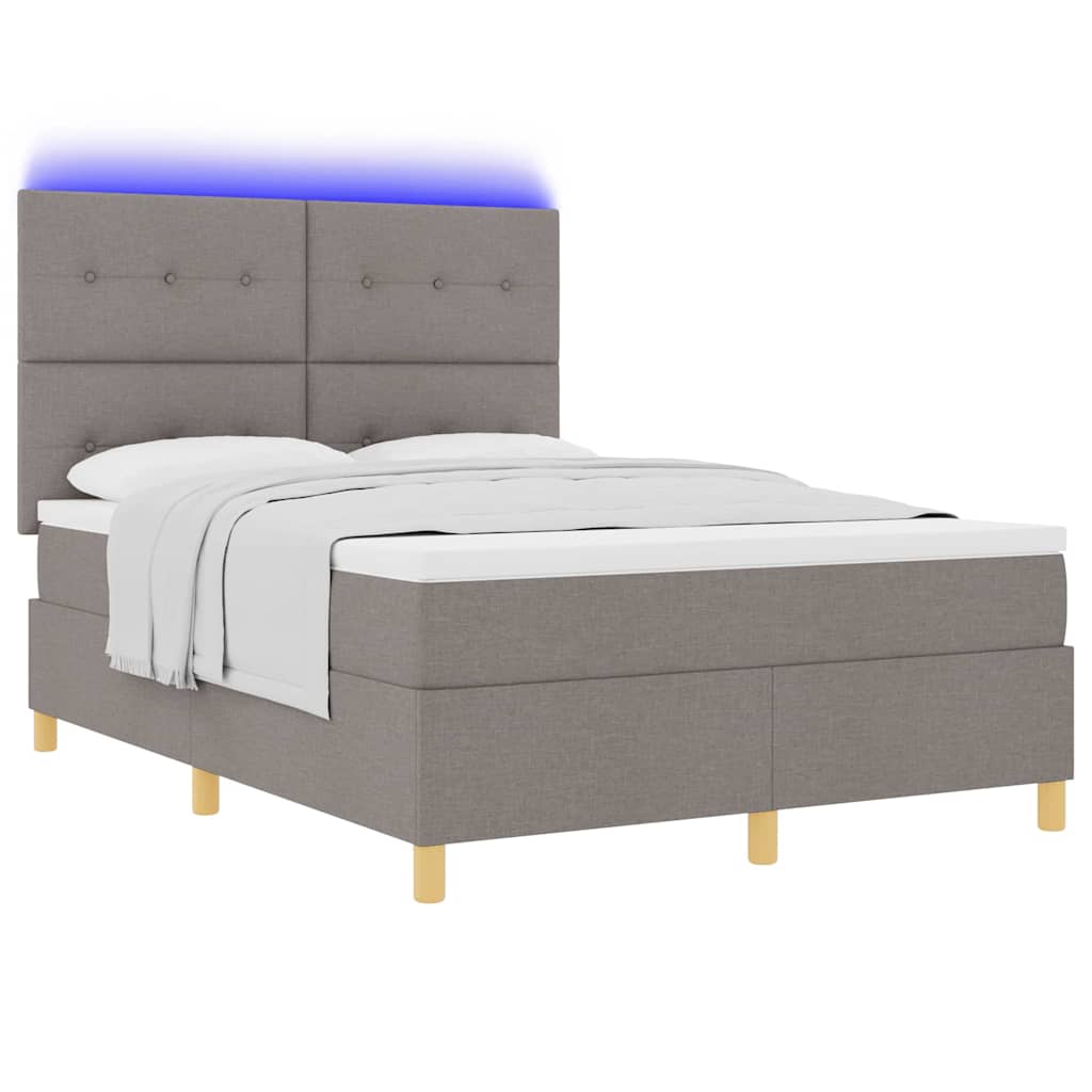 vidaXL LED Κρεβάτι με βάθρο με κεφαλάρι Taupe 140 x 190 cm ύφασμα