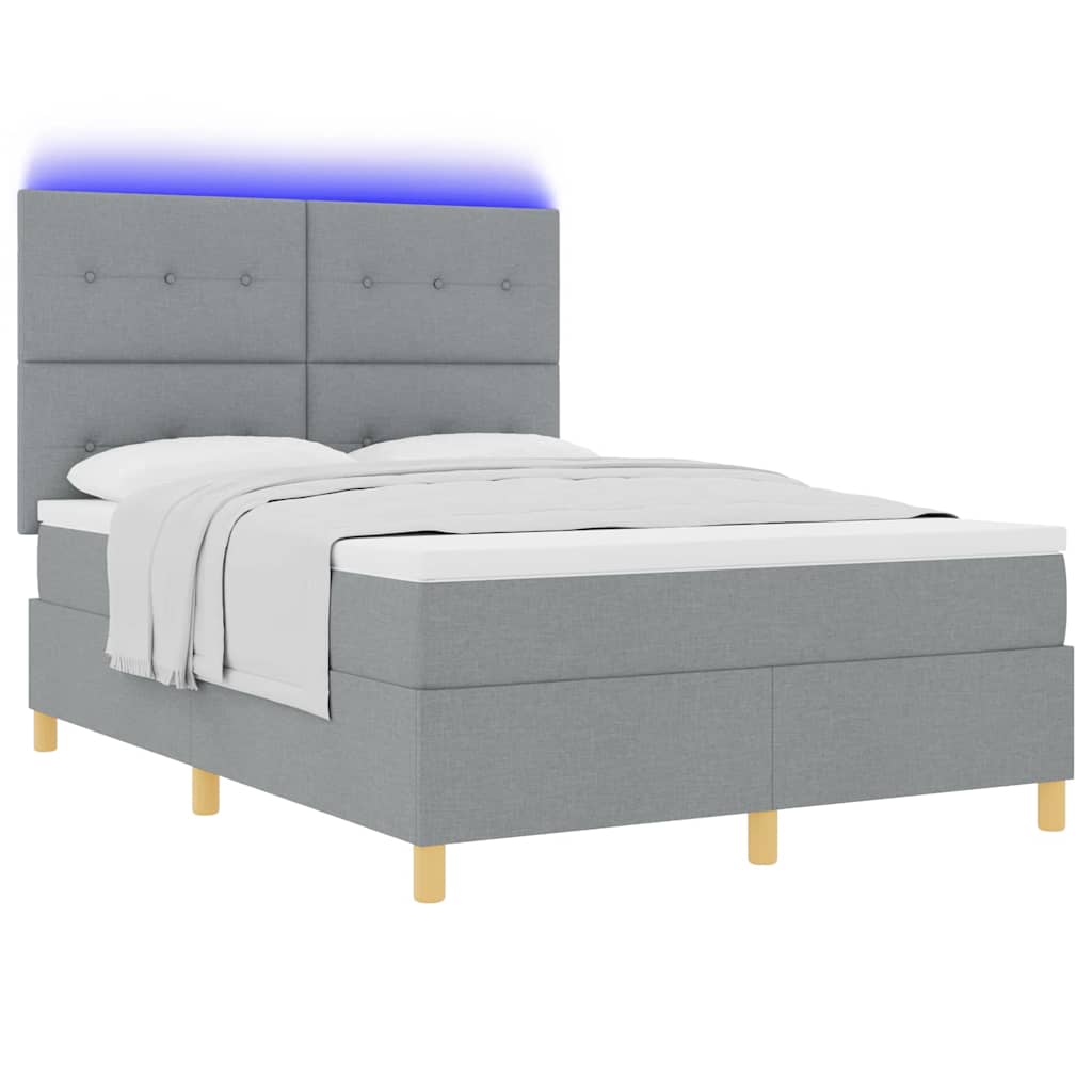 vidaXL LED Κρεβάτι με βάθρο Ανοιχτό γκρι 140 x 200 cm ύφασμα