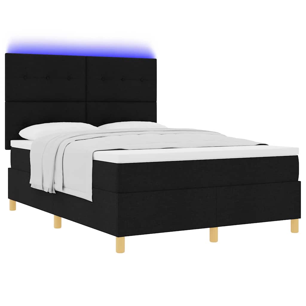 vidaXL LED Κρεβάτι με βάθρο με κεφαλάρι Μαύρο 160 x 200 cm ύφασμα