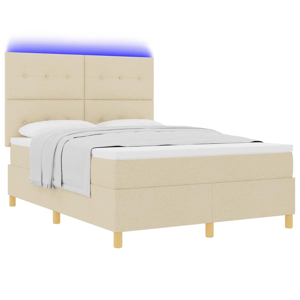 vidaXL LED Κρεβάτι με βάθρο με κεφαλάρι Κρεμ 160 x 200 cm ύφασμα