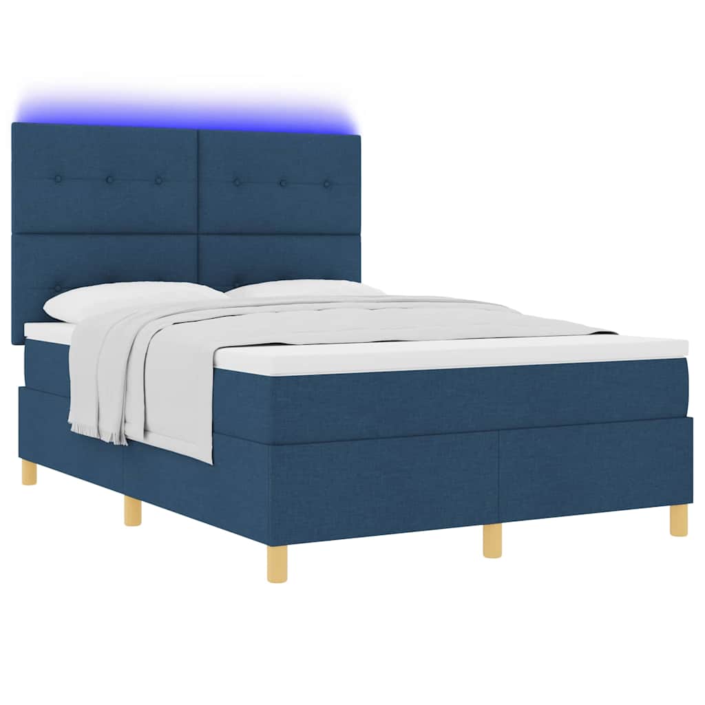 vidaXL LED Κρεβάτι με βάθρο με κεφαλάρι Μπλε 160 x 200 cm ύφασμα