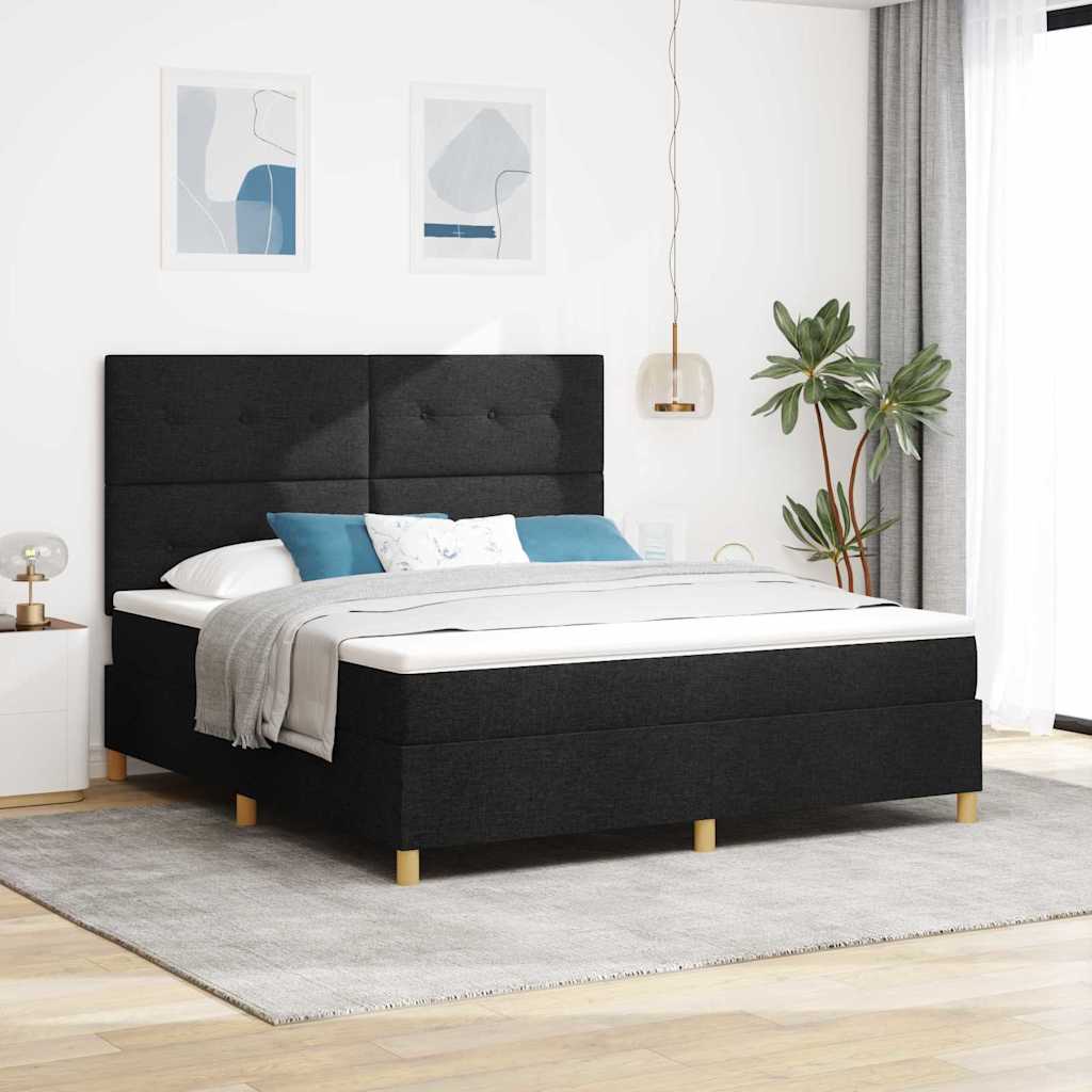 vidaXL LED Κρεβάτι με βάθρο με κεφαλάρι Μαύρο 180 x 200 cm ύφασμα