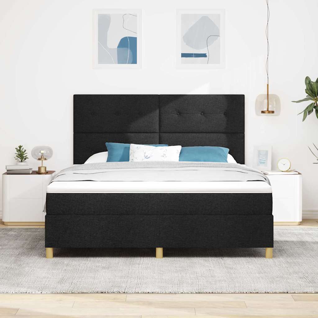vidaXL LED Κρεβάτι με βάθρο με κεφαλάρι Μαύρο 180 x 200 cm ύφασμα
