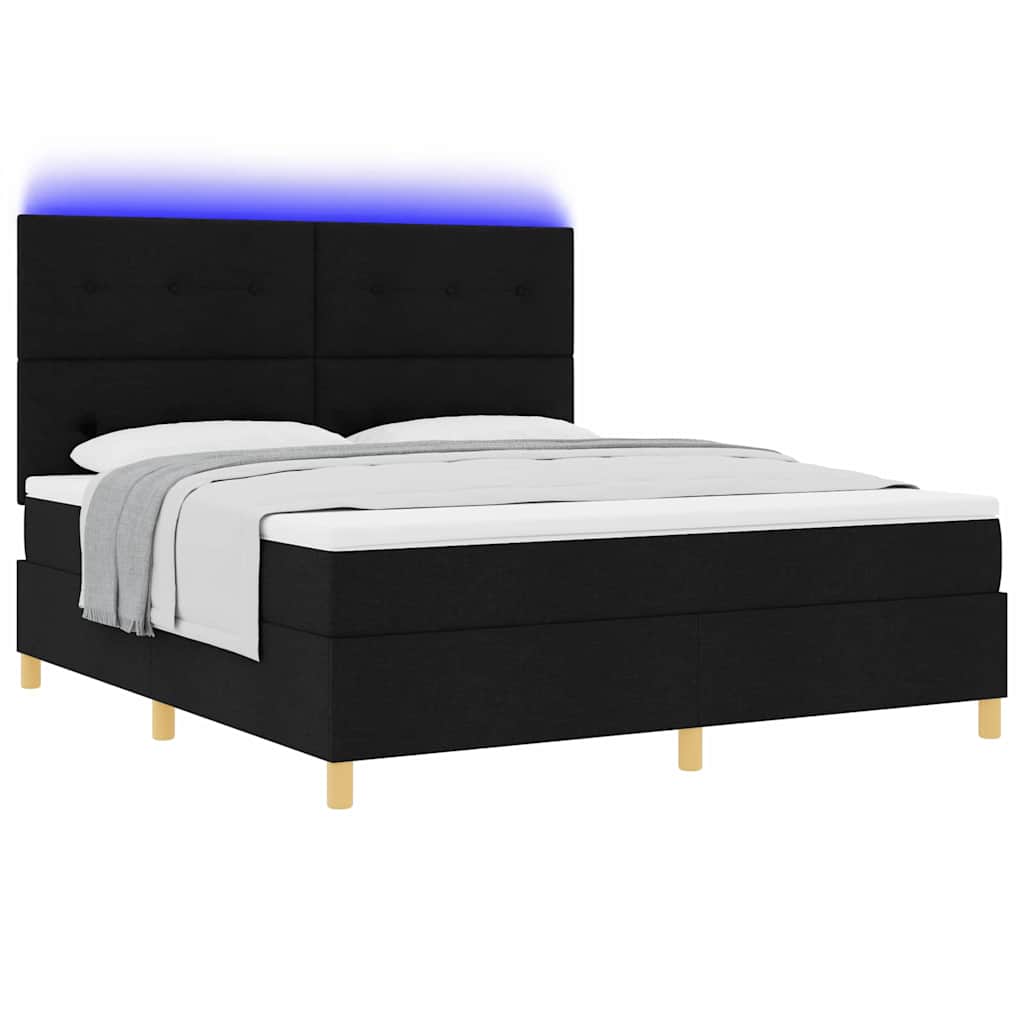 vidaXL LED Κρεβάτι με βάθρο με κεφαλάρι Μαύρο 180 x 200 cm ύφασμα