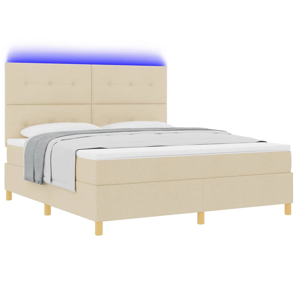 vidaXL LED Κρεβάτι με βάθρο με κεφαλάρι Κρεμ 180 x 200 cm ύφασμα