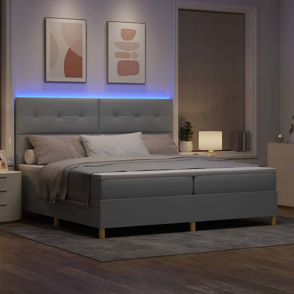 vidaXL LED Κρεβάτι με βάθρο Ανοιχτό γκρι 200 x 200 cm ύφασμα