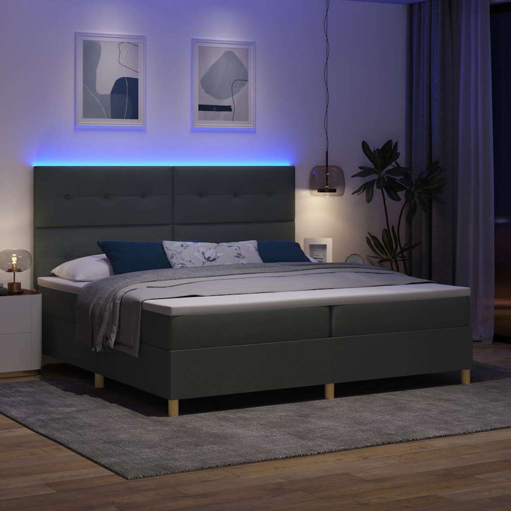vidaXL LED Κρεβάτι με βάθρο Σκούρο Γκρι 200 x 200 cm ύφασμα