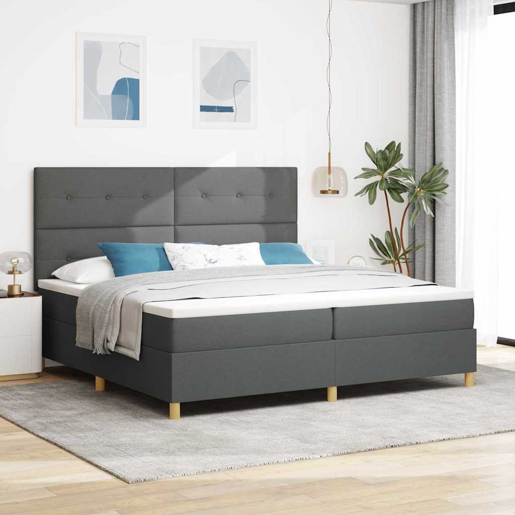 vidaXL LED Κρεβάτι με βάθρο Σκούρο Γκρι 200 x 200 cm ύφασμα